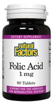 Natural Factors Folic Acid, 90 Tab 1000mcg (Pack of 4)