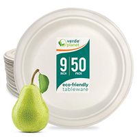 Verde Planet - 9 inch Round Bagasse Plates - Biodegradable, Tree Free Sugarcane Fiber, Ecofriendly, Disposable, Sturdy, White Premium Quality Plates - 50 Count