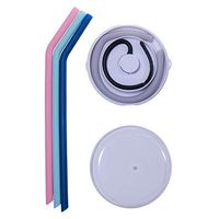 Flexible Reusable Silicone Drinking Straws - 10 Inches x 0.35 Inches Mixed Colors Bent Tumbler Straws for 30 oz Tumblers - Includes Silicone Cleaning Brush and Carrying Case for Travel