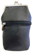 Women 100% Pure Leather Cigarette Case Lighter Match Pocket Zipper Coin Pouch -4 Color (Black)