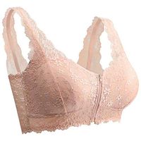 Meidexian888 Women's Sleep Lace Bra,Women's Adjustable Front Closure Extra-Elastic Large Wire-Free Sleep Lace Bra (Beige, XXL)