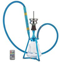 ADMY Hookah Set 45cm Aluminum Alloy mit LED lightm, 9-Hole Ceramic Diffuser, Crystal Glass Bottle, Stainless Steel Downpipe, Shisha Complete Set A03 (Blue)