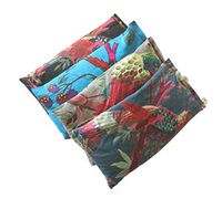 Scented Eye Pillows - Pack of (4) - Soft Cotton 4 x 8.5 - Organic Lavender Flax Seed - Hand Block Print - Birds Flowers Purple Black Blue Gray Green