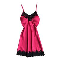 LIEJIE Satin Sleepwear Women Ladies Nightwear Nightdress Sexy Lingerie with Neck Unique Slim Fit Coss Wrap Shirts Crop Tops Dresses for Women Blouse Chest Pads (Hot Pink, M)