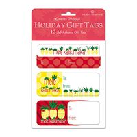 12 Pack Adhesive Hawaiian Christmas Gift Tag Labels - Mele Pineapple Parade