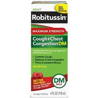 Robitussin DM Max Cough Plus Chest Congestion Syrup, 4 Fluid Ounce - 24 per case.