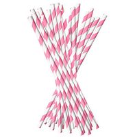 Pink Biodegradable Paper Straws. Compostable Drinking Decorative Striped Straw Set of 100. For Party, Christmas, Birthdays, Baby Shower, Holidays, Crafts, Bridal Shower.Bulk Disposable Cardboard Staws