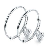 Master---Hand Sanding Baby 999 Silver Bracelet with Small Bell one Pair