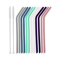 Senneny Set of 12 Silicone Drinking Straws for 30oz and 20oz Tumblers Yeti/Rtic- Reusable Silicone Straws BPA Free Extra Long with Cleaning Brushes- 12 Bent- 6mm diameter