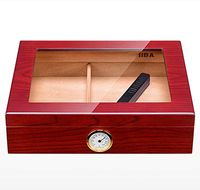 WMDC Desktop Cigar Humidor Case Cigar Storage Box, Hygrometer and Humidifier Holds 35 Cigars-Maroon
