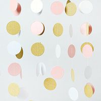 ZOOYOO Glitter Paper Circle Garland Dots Hanging Decor, Circle Event & Party Supplies,2'' high,9.8-feet (Pink,White,Gold)