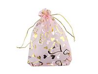 QIANHAILIZZ 5 x 7 Inch 100 Heart Organza Jewelry Gift Pouch Candy Pouch Flower Drawstring Wedding Favor Bags (Pink Heart)