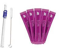 Trim Stik (Fat Burner) 5 Stik Sampler- The Keto Friend (No Carbs No Sugar) - w/Reusable Clear Straight Glass Straw 8.27”x 10mm w/Brush & Case- Perfect When You are Controlling Calories.