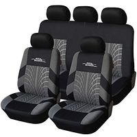 AUTOYOUTH Car Seat Covers Universal Fit Full Set Car Seat Protectors Tire Tracks Car Seat Accessories - 9PCS, Black/Gray