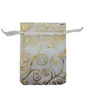 Ankirol 100pcs Sheer Organza Favor Bags for Wedding Baby Shower Rattan Print Gift Bags Samples Display Drawstring Pouches (3x4, White)