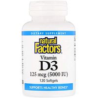 Natural Factors - Vitamin D3 5000 IU, Supports Healthy Bones, 120 Soft Gels