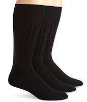 SoleSoft Ribbed Dress Socks 3 Pair Mens Extra Wide Comfort Fit Diabetic Non-Binding Cotton Black or White Trouser Socks (Black)
