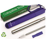 Telescopic Drinking Colored Straws | Reusable Portable Collapsible Stainless Steel Straw with Aluminium Case, Food-Grade Silicone Tip, Cleaning Brush and Keychain (Blue Case/Silver Straw)