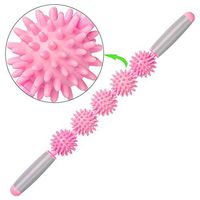 Muscle Roller Massage Stick 5 Ball, Deep Tissue Tight Fascia Massager Trigger Point Fat Blast Pain Relief Myofascial Release for Men and Women (New, Pink)