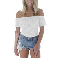 GBSELL Women Summer Sexy Lace Floral Off Shoulder Beach Club Jumpsuit Rompers (XL, White)