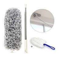 RXRENXIA Extendable Feather Duster for Cleaning Dust,Bendable,Cobweb Duster with Stainless Steel Extension Rod,Fluffy Long Handled Duster for Interior Roof,Ceiling Fan - Wet or Dry Use