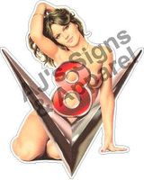 AJ's Signs & Apparel V8 Pin Up Vinyl sticker style 1 5" x 4" for car, truck, van, laptop, walls etc,