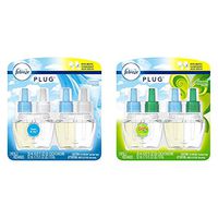 Febreze Plug in Air Freshener Scented Oil Refill, Linen & Sky, 2 Count (Packaging May Vary) and Febreze Plug in Air Freshener Scented Oil Refill, Gain Original Scent, 2 Count (Packaging May Vary)