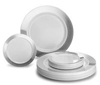 " OCCASIONS" 240 Plates Pack, Heavyweight Premium Disposable Plastic Plates Set 120 x 10.5'' Dinner + 120 x 6.25'' Dessert/Cake Plates (Diamond in White & Silver)