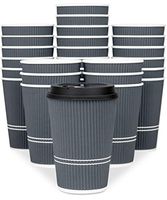 Glowcoast Disposable Coffee Cups With Lids - 12 oz To Go Coffee Cup With Lid (90 Set). Durable Togo Travel Paper Hot Cups Insulated For Hot and Cold Beverage Drinks, No Sleeves Needed (Dusk Grey)