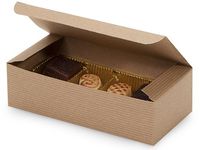 Pack Of 100, Solid Kraft Pinstripe Candy Boxes - Recycled 1 Lb 7 X 3.5 X 2" 1 Pc Boxes Made In USA For Candy / Fine Chocolates & Fudge