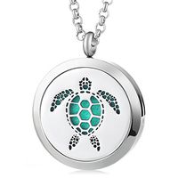 Garden Charms 316L Stainless Steel Necklace Fragrance Essential Oils Diffuser Locket Hollow Turtle Aromatherapy Diffuser Locket Pendant Jewelry with 5pcs Felt Pads Best Gift (GCVA405)