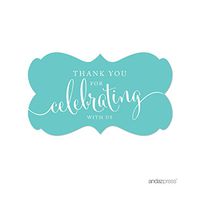 Andaz Press Fancy Frame Rectangular Label Stickers, Thank You for Celebrating with Us, Diamond Blue, 36-Pack