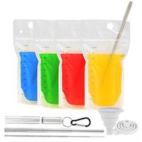 Heavy-Duty Reusable ZipLock Drink Pouches for Adults with Straw | LEAK/SMELL-PROOF, FDA-Approved, BPA-Free | Reusable Collapsible Straw & Straw Cleaning Brush, Travel Case & Clip |