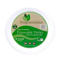 BioGreenChoice 10in. Compostable Fiber-Molded Bagasse/Natural Sugarcane Disposable Plate – Microwave Safe, Biodegradable & Compostable Plate (50 Count)