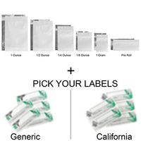 100 - Matte White & Clear Mylar Smell Proof Bags w/Rx Labels (California Labels, 1/8 Ounce)