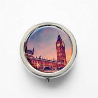 RhyNSky London Red Bus Big Ben Mini Portable Pocket Pill Box Case Holder for Purse, 3 Compartments, Silvery, C1575