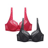 Theoylos Womens 2PC Bra Sexy Lace Underwire Bra Ladies Comfortable Push Up Underwear Adjustable Straps Bralette Black,red