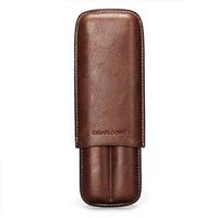 LHFJ Cigar Case Portable Cigar Humidor Cowhide Leather Cigar Tube for Travel Capacity of 2 Cigars