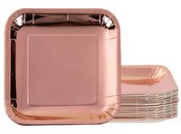 Disposable Plates - 48-Pack Square Paper Plates Party Supplies for Appetizer, Lunch, Dinner, and Dessert, Birthday Party, Metallic Rose Gold Foil, 7 x 7 Inches
