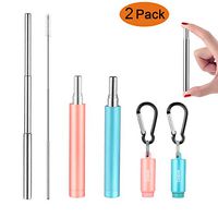 Reusable Metal Straws Telescopic Stainless Steel Drinking Straws Portable Collapsible Straw with Case 2 Pack Rose Gold/Blue
