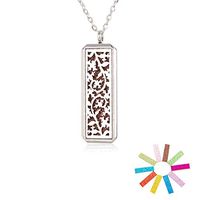 Nadiho Essential Oil Diffuser Necklace, Rectangle Aromatherapy Diffuser Locket Stainless Steel Pendant with 10 Shiny Felt Pads (Flower)