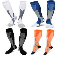 2/4 Pairs Compression Socks, 20-30 mmHg Medical&Althetic Nursing Running Compression Socks for Men Women Marathon, Faster Recovery, Better Blood Circulation (Black+White+Blue+Orange, L/XL)