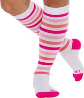 LISH Women's True Stripes Wide Calf Compression Socks - Graduated 15-25 mmHg Knee High Plus Size Support Stockings (Pink, M/L)