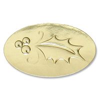 Happy Holly Embossed Gold Foil Oval Seals, 30 Count