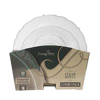 VintageWare Series (5 oz. Dessert Bowls + 12 oz. Soup Bowls) 1 Combo Pack, Service for 16 (32 Bowls) Disposable/Reusable Plastic Party Tableware – Clear