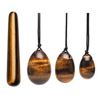 PESOENTH 4Pcs Set Jade Yoni Eggs Massage Stick,3 Pcs Drilled Natural Tiger Eye Jade Eggs Massage Stone + 1 Pcs Guasha Massage Scraping Tool for Women Kegel Exercise Train Pelvic Muscles
