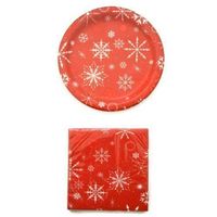Christmas Holiday Snowflake Red and White Disposable Party Party Pack (bonus utensils included) Set includes 14 paper cups18 Dinner plates, 20 Napkins, 1 matching Tablecloth