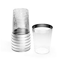 " OCCASIONS" 200 pcs Wedding Party Disposable Plastic tumblers Cups (10 Oz, Silver Rimmed Tumbler)