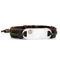 StickyJ USA Medical Leather Hemp Bracelet with Green Accent
