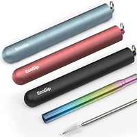 EcoSip Collapsible Telescopic | Straw Metal Stainless Steel Reusable | Final Eco Folding Straws Home Travel | Cleaning Brush Key Ring Hard Case | Silicone Tip | (New Rainbow 3Pack)
